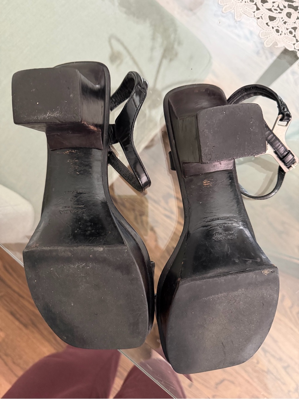 Prada Black Patent Leather Square-Toe Strappy Sandals - Picture 3 of 3